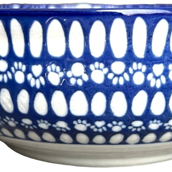 NWOT! Ceramic Pet Food Dish Water Bowl Ore’ Originals Embossed Blue Paws - Picture 2 of 6
